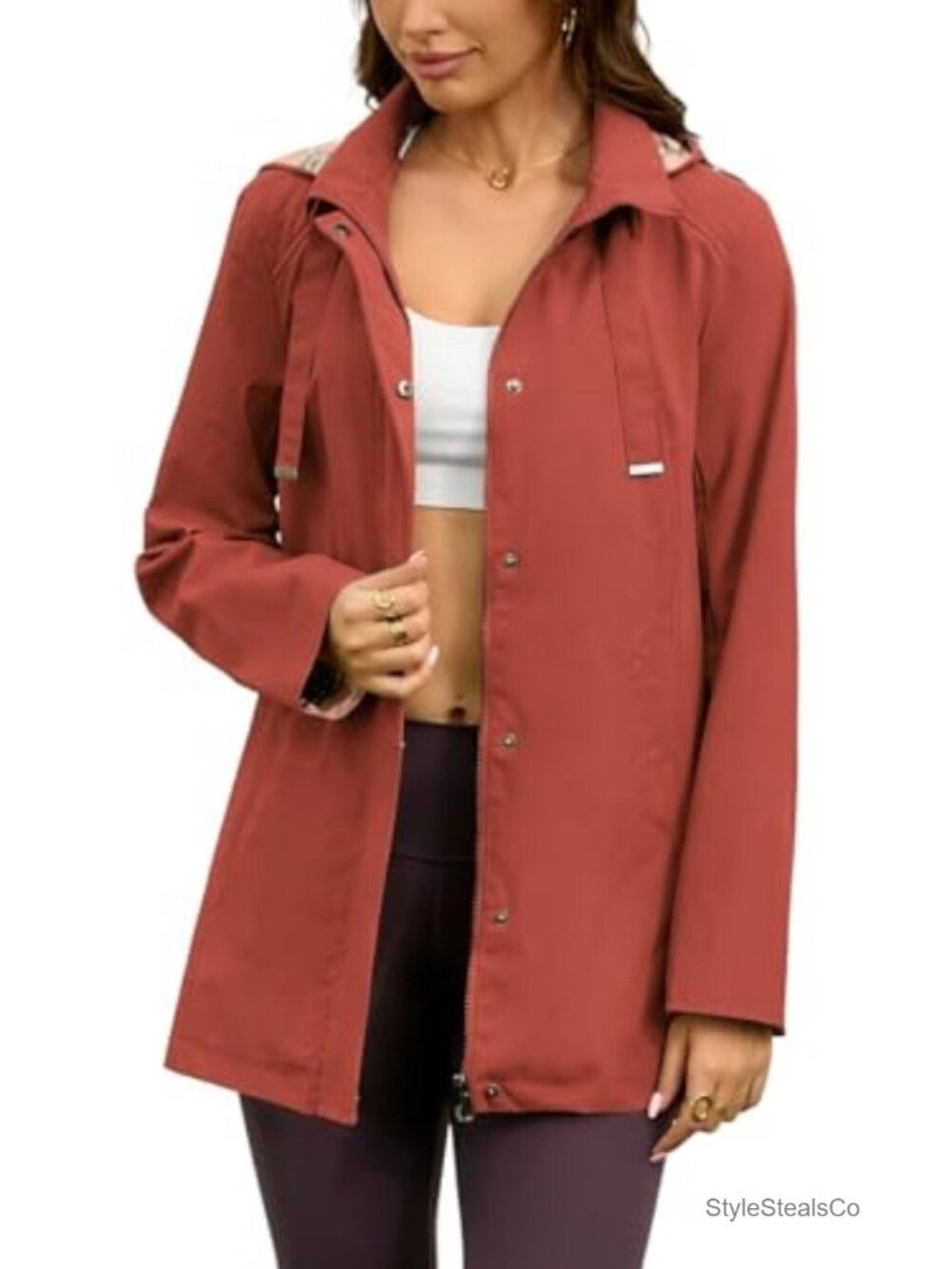 Women's Long Waterproof Rain Jacket Hooded Windbreaker Trench Coat Lightweight